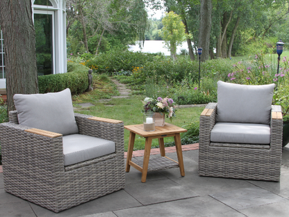 3 Pc. Teak & Wicker Chair Set with Olefin Cushions