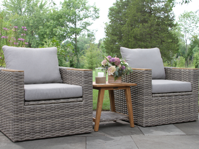 3 Pc. Teak & Wicker Chair Set with Olefin Cushions