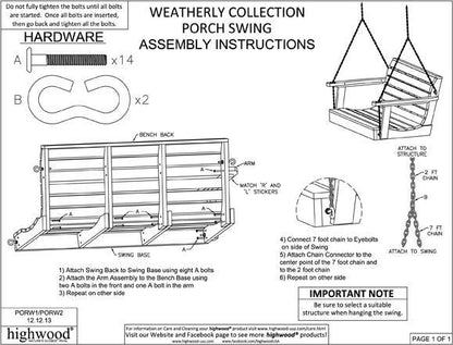 Highwood Weatherly Poly Porch Swing in White