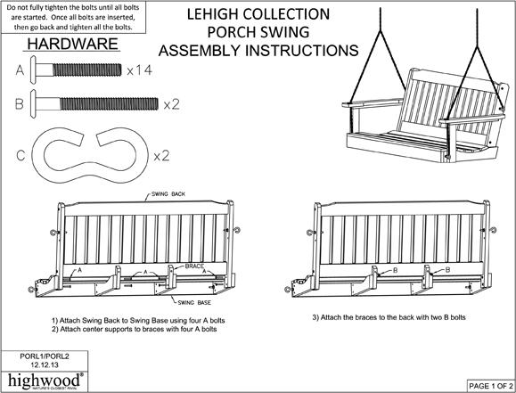 Highwood Lehigh Poly Porch Swing Nantucket Blue